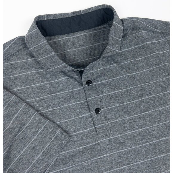 Lululemon Evolution Polo Shirt Men's Fits Large Gray Striped Spread Collar - Picture 1 of 12